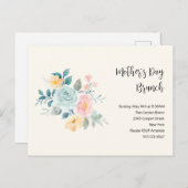 ピンクスタイリッシュ&ブルーの花 – 母の日ブランチ インビテーションポストカード (正面/裏面)