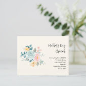 ピンクスタイリッシュ&ブルーの花 – 母の日ブランチ インビテーションポストカード (スタンド正面)