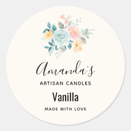 ピンクスタイリッシュ&ブルーフラワーブーケキャンドルビズ ラウンドシール