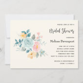 ピンクスタイリッシュ&ブルーフラワーブーケブライダルシャワー 招待状 (正面)