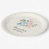 ピンクスタイリッシュ&ブルーフラワーブーケ誕生日 ペーパープレート (アングル)