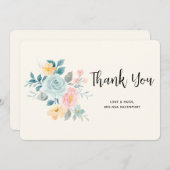 ピンクスタイリッシュ&ブルーフラワーブーケ – ありがとう サンキューカード (正面/裏面)