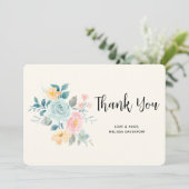 ピンクスタイリッシュ&ブルーフラワーブーケ – ありがとう サンキューカード (スタンド正面)