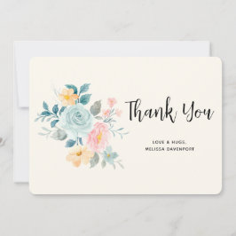 ピンクスタイリッシュ&ブルーフラワーブーケ – ありがとう サンキューカード