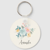 ピンクスタイリッシュ&ブルーフラワーブーケ キーホルダー (正面)