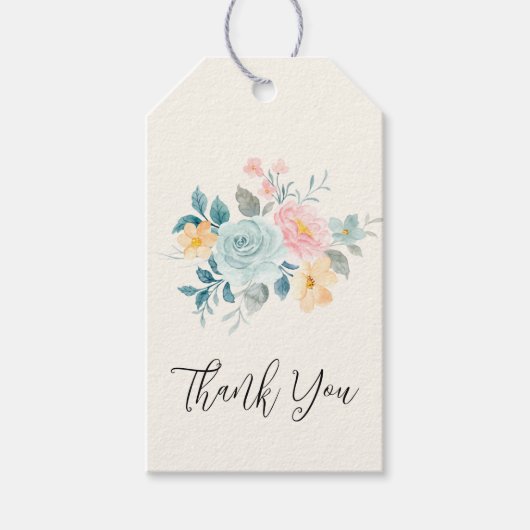 ピンクスタイリッシュ&ブルーフラワーブーケ ギフトタグ (正面)