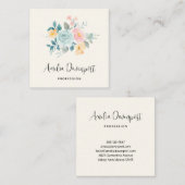 ピンクスタイリッシュ&ブルーフラワーブーケ スクエア名刺 (正面/裏面)