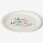 ピンクスタイリッシュ&ブルーフラワーブーケ ペーパープレート (アングル)