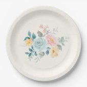 ピンクスタイリッシュ&ブルーフラワーブーケ ペーパープレート (正面)