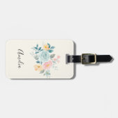 ピンクスタイリッシュ&ブルーフラワーブーケ ラゲッジタグ (正面横)