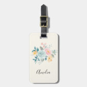 ピンクスタイリッシュ&ブルーフラワーブーケ ラゲッジタグ (正面縦)