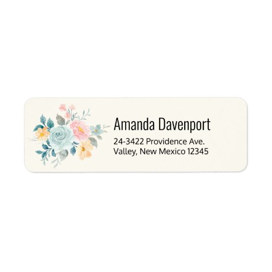 ピンクスタイリッシュ&ブルーフラワーブーケ ラベル (正面)