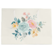 ピンクスタイリッシュ&ブルーフラワーブーケ ラージペーパーバッグ (裏面)