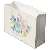 ピンクスタイリッシュ&ブルーフラワーブーケ ラージペーパーバッグ (裏面アングル)