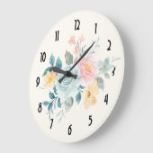 ピンクスタイリッシュ&ブルーフラワーブーケ ラージ壁時計 (傾斜)