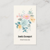 ピンクスタイリッシュ&ブルーフラワーブーケ 名刺 (正面)
