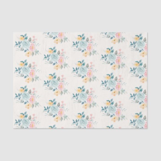 ピンクスタイリッシュ&ブルーフラワーブーケ 薄葉紙 (正面)