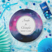 ピンクスタイリッシュ&ブルー銀河系スターズ抽象芸術結婚 ペーパープレート (パーティー)