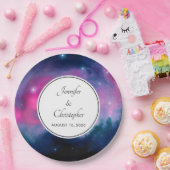 ピンクスタイリッシュ&ブルー銀河系スターズ抽象芸術結婚 ペーパープレート (パーティー)
