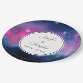 ピンクスタイリッシュ&ブルー銀河系スターズ抽象芸術結婚 ペーパープレート (アングル)