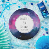 ピンクスタイリッシュ&ブルー銀河系スターズ抽象芸術誕生日 ペーパープレート (パーティー)