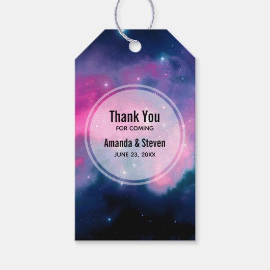 ピンクスタイリッシュ&ブルー銀河系スターズ抽象芸術 ギフトタグ (正面)