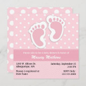 ピンクスタイリッシュ&ホワイト水玉模様ベビーシャワー 招待状 (正面/裏面)