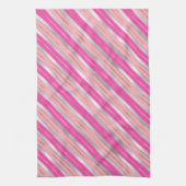 ピンクスタイリッシュ、金ゴールド、シルバーフォイルのクリスマスストライプ飾り キッチンタオル (縦)