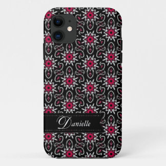 ピンクスタイリッシュ+黒星パターン iPhone 11 ケース