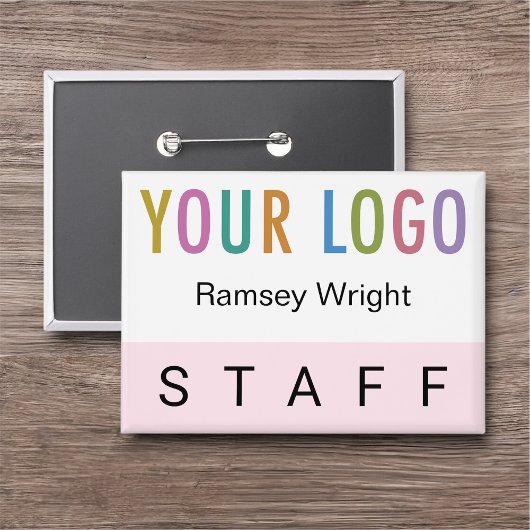 ピンクスタッフバッジ（ロゴ付きピンバック名ボタン） 缶バッジ