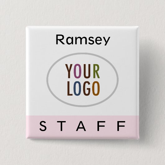 ピンクスタッフピンバックネームバッジロゴスクエアボタン 缶バッジ (正面)