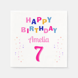 ピンクスターカラフルズガールハッピーバースデーパーティー スタンダードカクテルナプキン