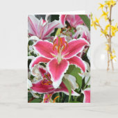 ピンクスターガザーのユリの花グリーティングカード カード (黄色い花)