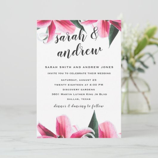 ピンクスターガーザーリリーフローラ結婚式招待状 招待状 (スタンド正面)