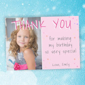 ピンクスターガーリー誕生日ありがとうフォトカード サンキューカード