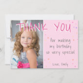 ピンクスターガーリー誕生日ありがとうフォトカード サンキューカード (正面)