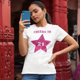 ピンクスターグリッター応援21 21歳の誕生日 Tシャツ