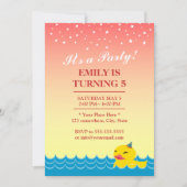 ピンクスタースタイリッシュスカイかわいいラバーダック誕生日 招待状 (正面)