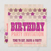ピンクスターズカントリーギャルバースデーパーティーの招待 招待状 (正面/裏面)