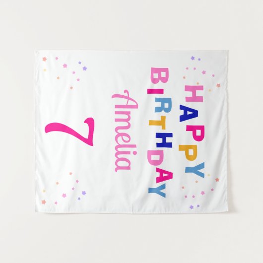 ピンクスターズガールハッピーバースデー タペストリー (正面(横))