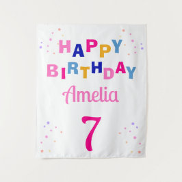 ピンクスターズガールハッピーバースデー タペストリー