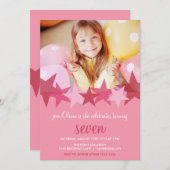 ピンクスターズキッズフォトバースデーパーティーへの招待 招待状 (正面/裏面)