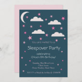 ピンクスターズクラウドブルー誕生日スリープバーパーティー 招待状 (正面/裏面)
