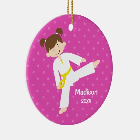 ピンクスターズテコンドー空手ガールパーソナライズされた セラミックオーナメント (右)