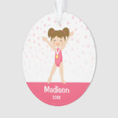 ピンクスターズブルネットガール体操パーソナライズされた会 オーナメント (正面)