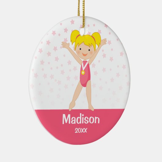 ピンクスターズブロンド·ガール体操パーソナライズされた セラミックオーナメント (右)