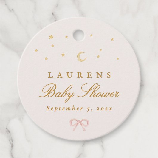 ピンクスターズムーンプリンセスおとぎ話ベビーシャワー フェイバータグ (正面)