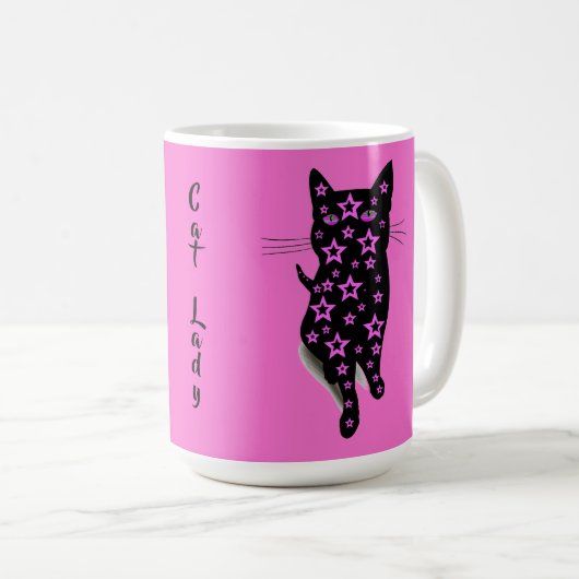 ピンクスターズ&ブラックキャットキャットレディタイポグラフィ コーヒーマグカップ (正面右)