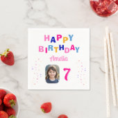 ピンクスターハッピーバースデーパーティーガールフォト スタンダードカクテルナプキン (インサイチュ)