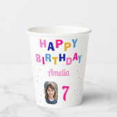 ピンクスターハッピーバースデーパーティーガールフォト 紙コップ (裏面)